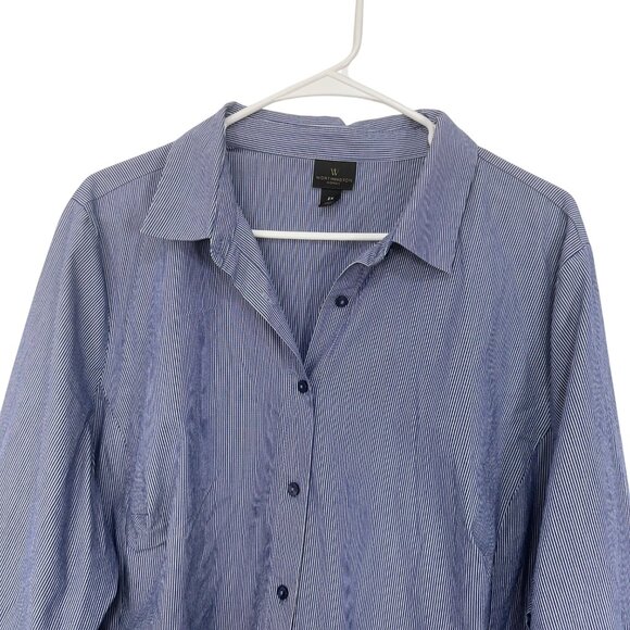 Worthington Woman 2X Blue Striped Button-Down Shirt 3/4 Sleeve Business Casual - Picture 11 of 12